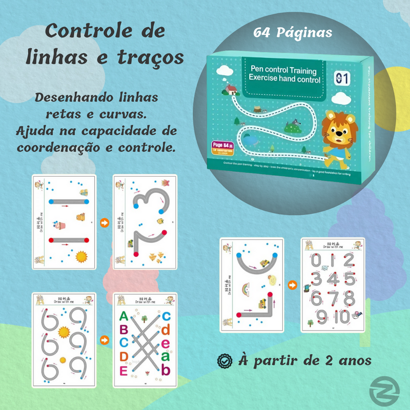 Livro de Desenvolvimento Infantil Reutilizavel + Canetinhas e Apagador