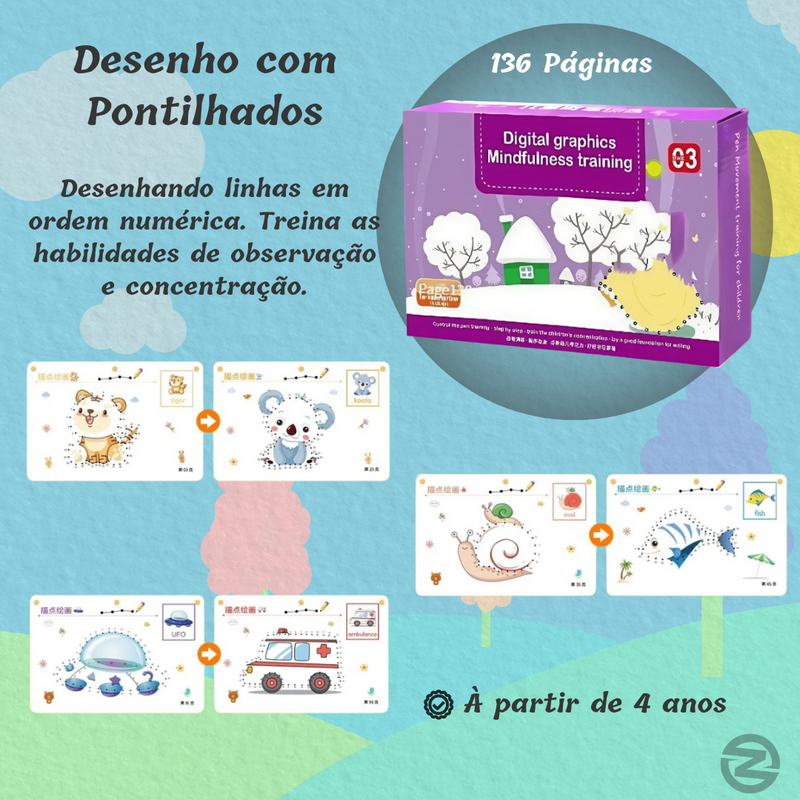 Livro de Desenvolvimento Infantil Reutilizavel + Canetinhas e Apagador